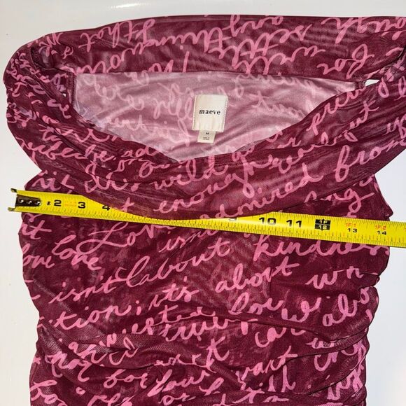 Maeve Off-The-Shoulder Ruched Mesh Script Top Burgundy Pink Medium Anthropologie - Picture 10 of 11